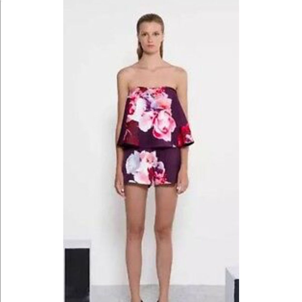 KEEPSAKE the Label Floral Strapless Romper - Purple and Pink